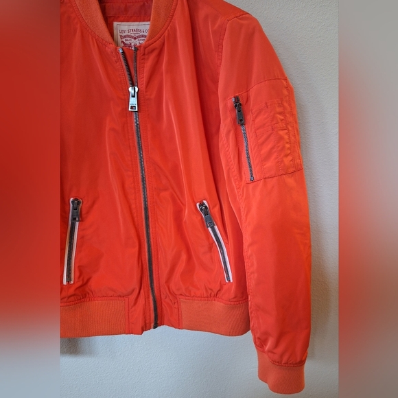 Levi's Womens Orange Flight Bomber Jacket Full Zip Closure Size M - Picture 4 of 9